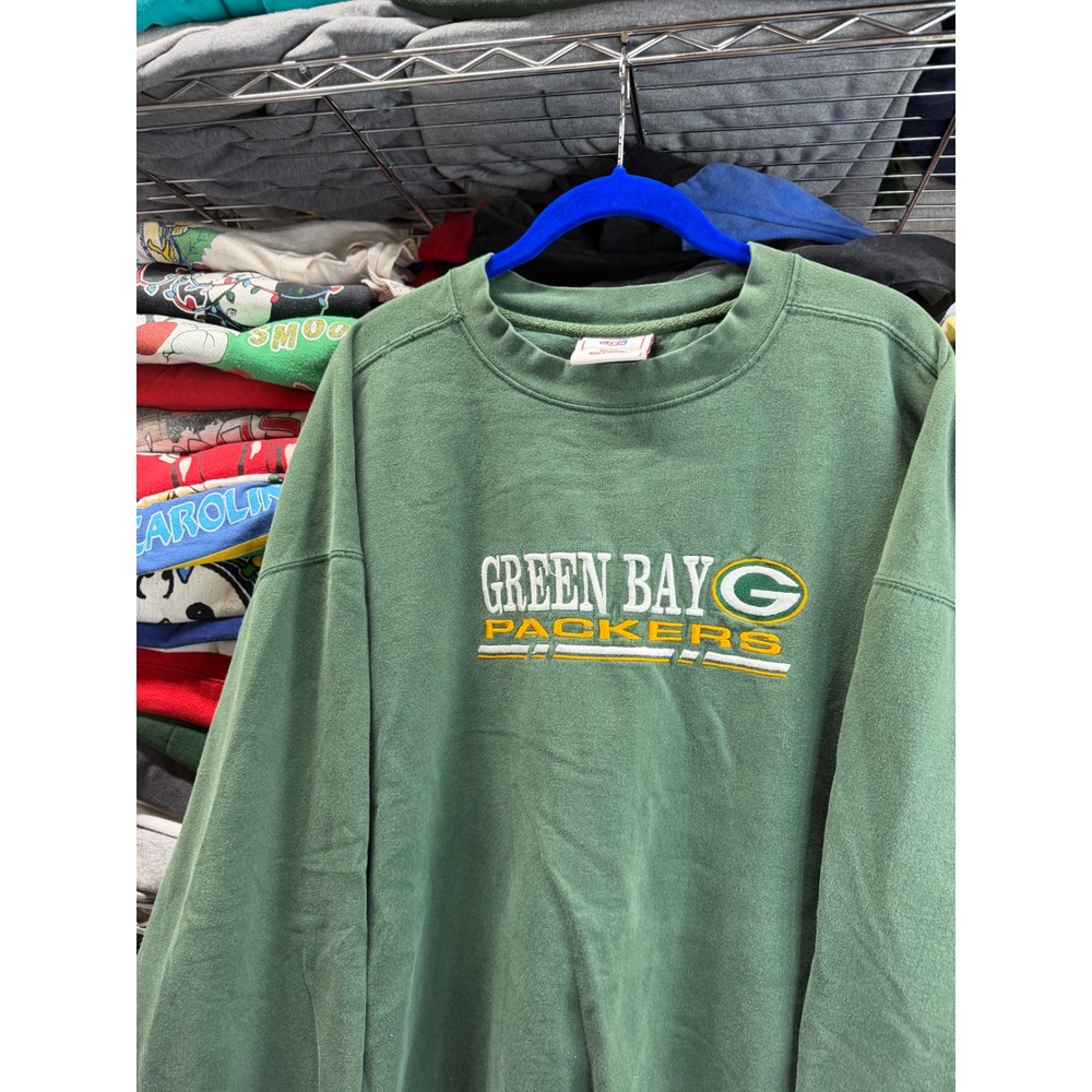 NFL Green Bay Packers Sweatshirt Mens 2XL Green Embroidered Crewneck Pullover